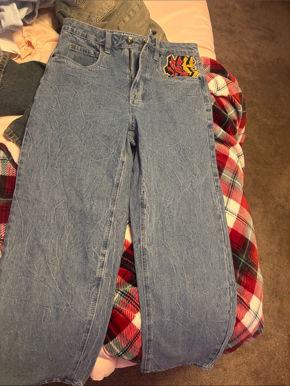 Light Blue Bootcut Men’s Jeans with Color Graphic Patch